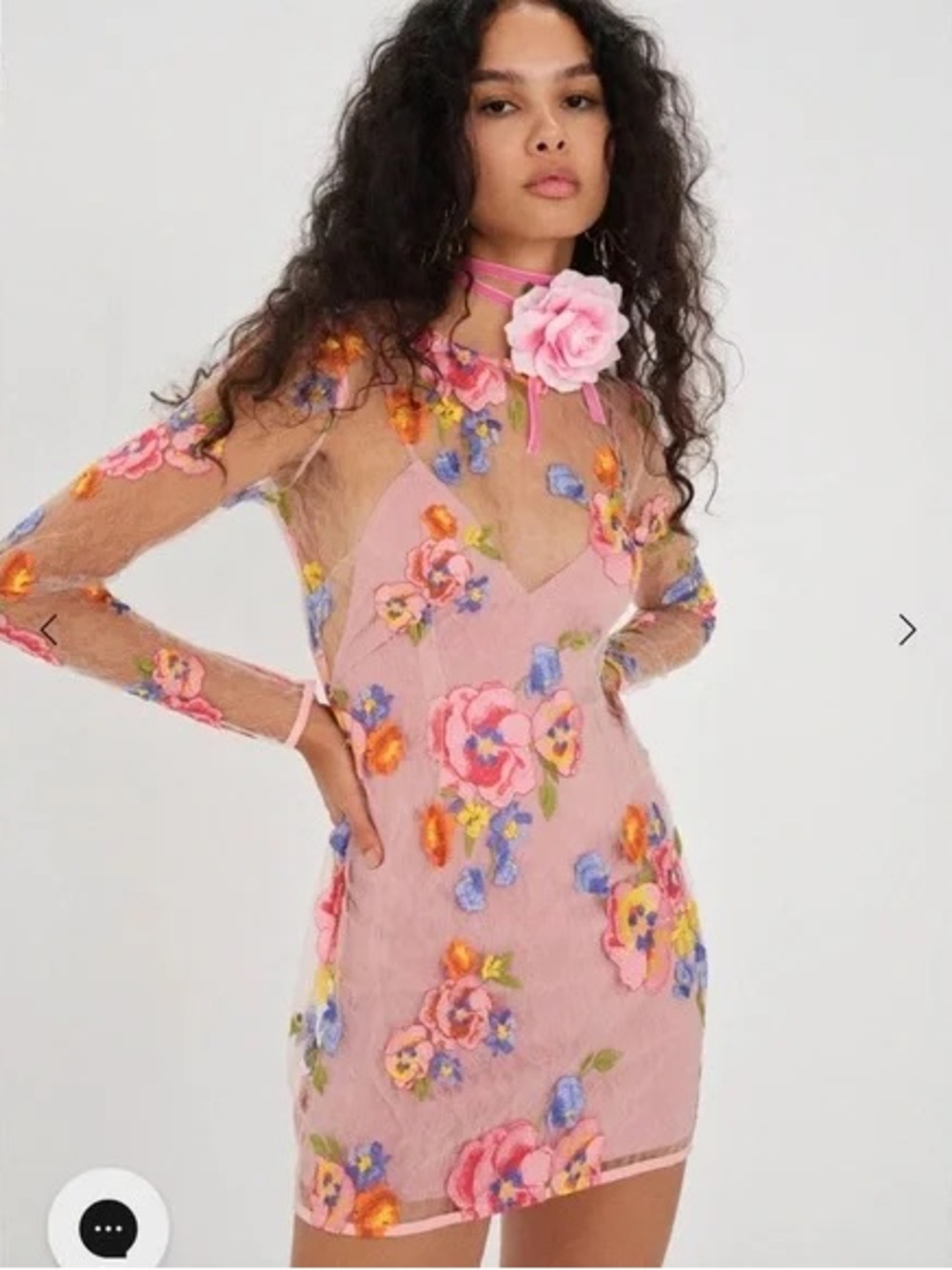 For Love & Lemons Pink Sheer Floral Embroidered Slip Dress